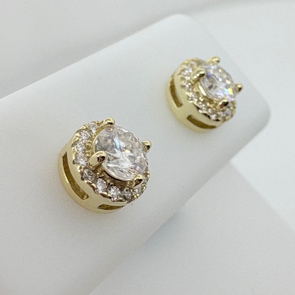 Moissanite Halo Stud Earrings 0.59 CTW VVS D Color Gold‎ Plated Sterling Silver